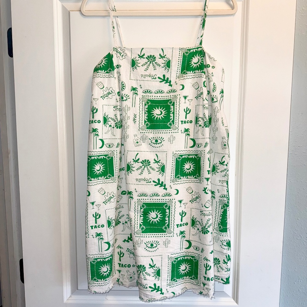 By Frankie Tequilla and Tacos Tank Dress Beach Green Print sz XL